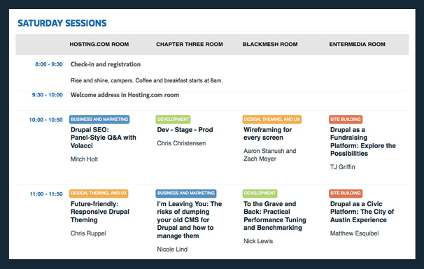 Drupalcamp Austin's horizontal schedule layout